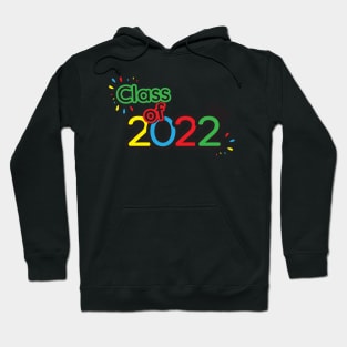 Class of 2022 colorful icon, Yellow Blue Red Green text and numbers and academic cap Hoodie